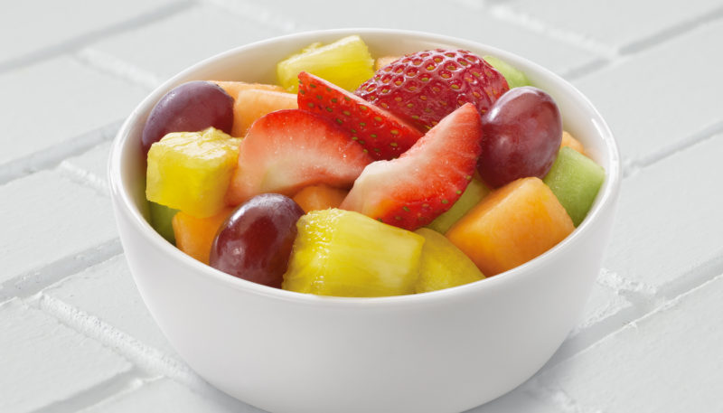 fruit salad with strawberries pineapples grapes honeydew and cantaloupe