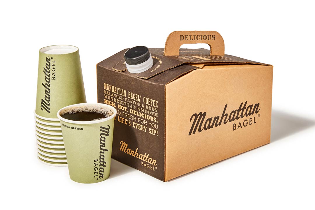 manhattan bagel coffee to go box and cups