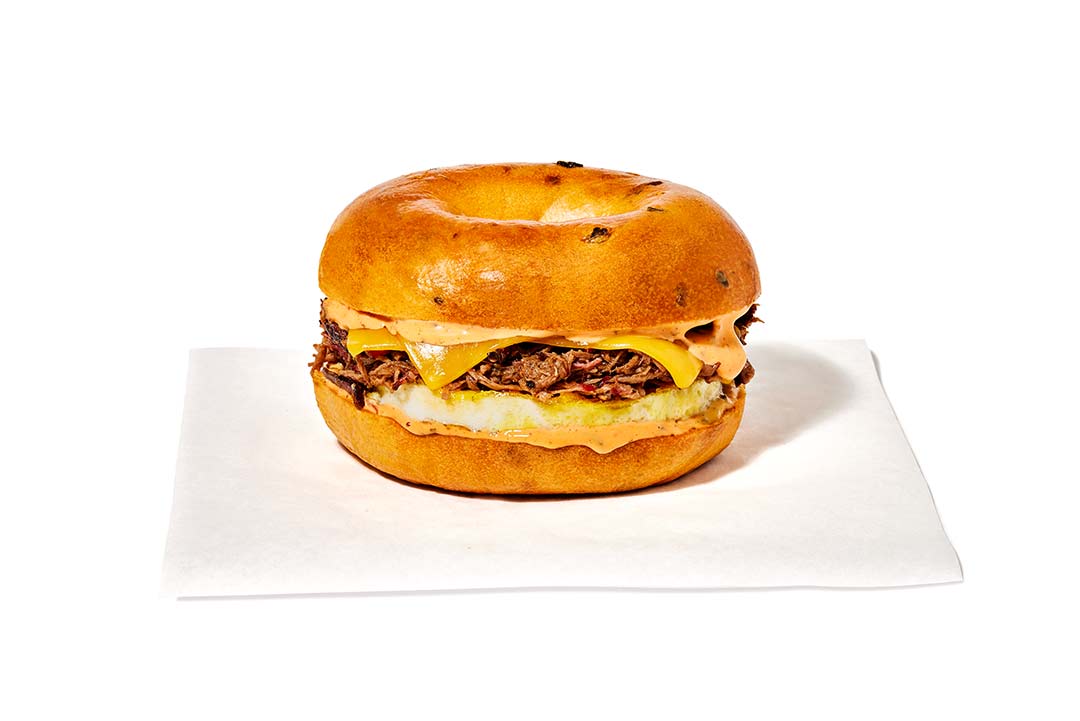 Smokehouse Brisket sandwich on a bagel