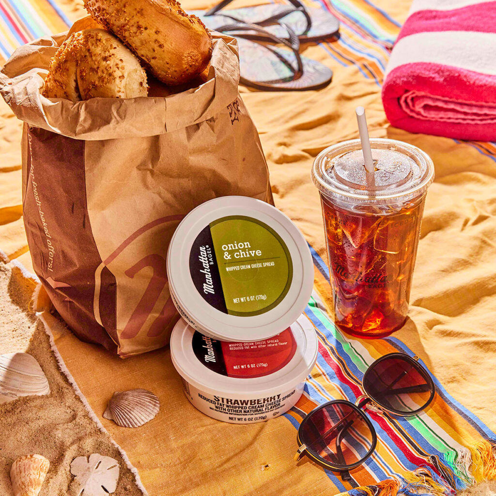 beach picnic with Bagels and cream cheese